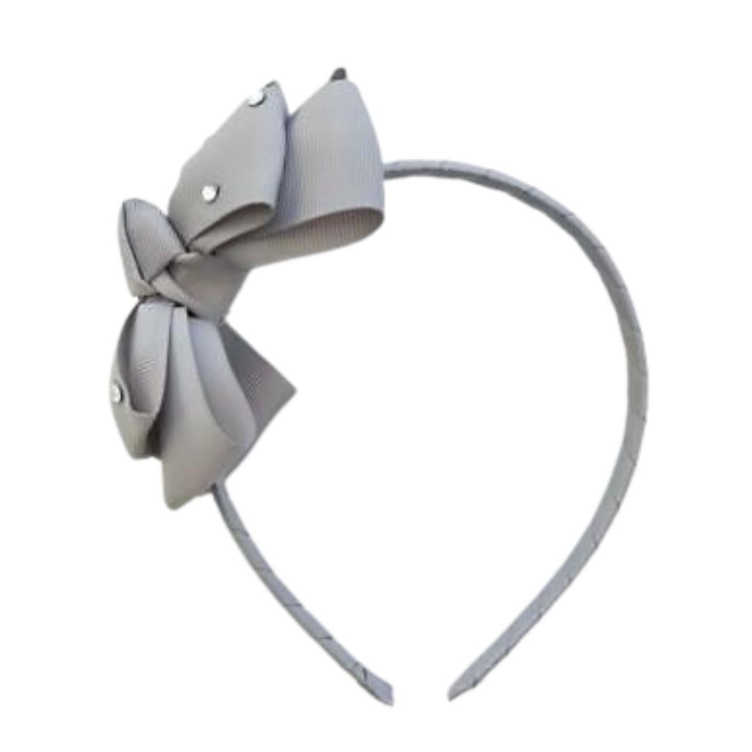 Cerchietto grigio con fiocco e strass