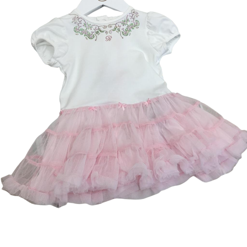 Abito neonata con tulle rosa e strass