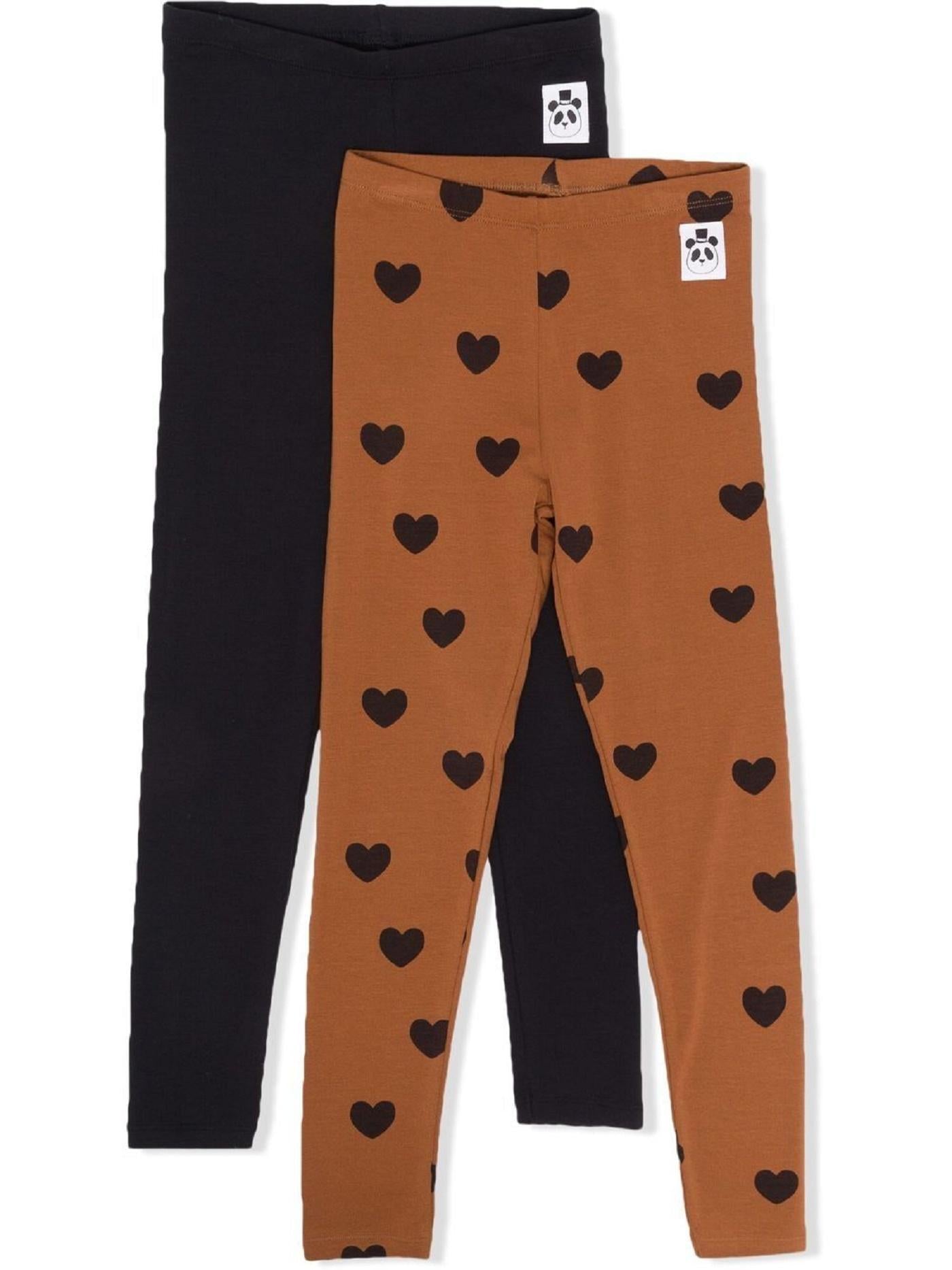 Set due leggings basici con cuori 1000010500 BLACK/BROWN MINI RODINI 